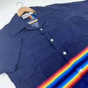 De Colección Para Hombres Mediano Pomare Hawaii Rayas Arco Iris Hawaiano Manga Corta Azul Marino - Imagen 1 de 11