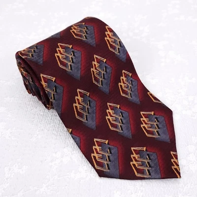 Corbata de Seda JZ Richards Roja Naranja Gris Geométrica Hecha a Mano EE. UU. 63" x 4" Extra Larga Foto 1 de 4