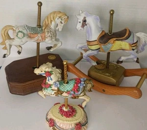 Lot 3 Vintage Ceramic Carousel Collection Rocking horse music box. 1 Made Resin - Picture 1 of 9