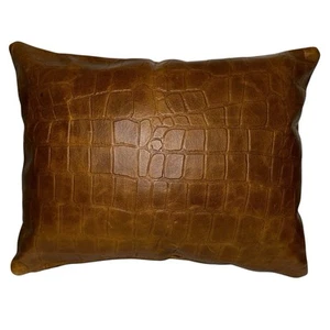 Decorative Embossed Leather Pillow Cover 16x12 Brown New - Picture 1 of 3