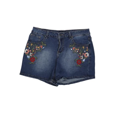 Earl Jean Shorts Womens Size 12 Blue Embroidered Floral Denim Stretch Pockets - Image 1 of 4