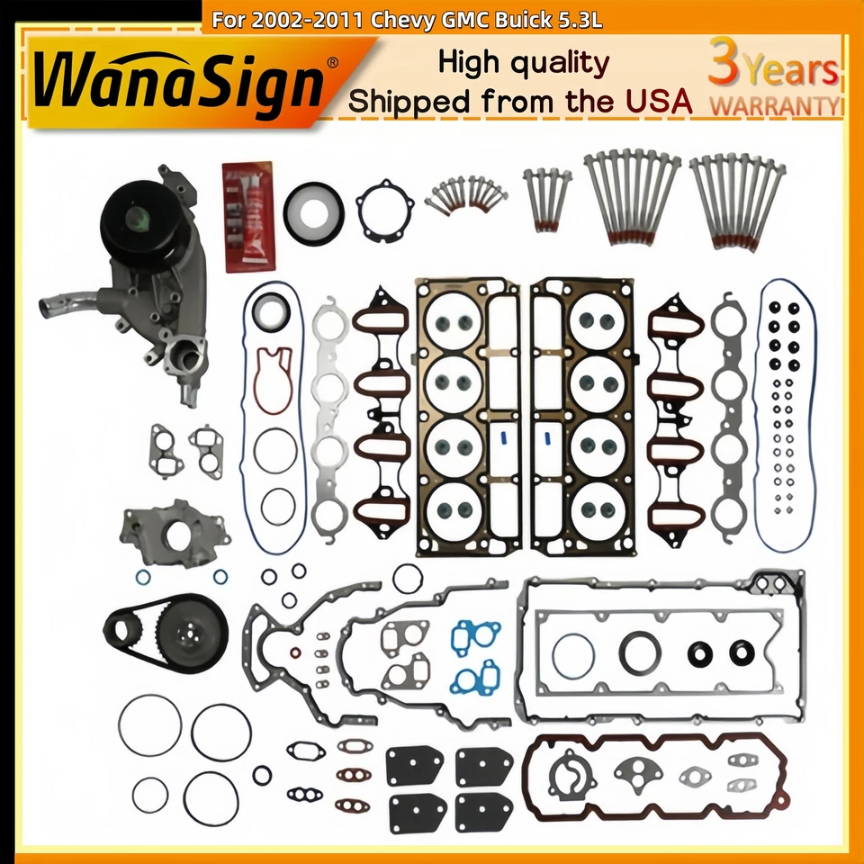 Cylinder Engine Gasket Kit w/Bolts & Water Pump For 02-11 Chevy GMC Buick 5.3L - Image 1 of 4
