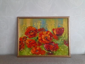 red poppy original oil painting, poppies wall art, large painting, home decor - Picture 1 of 13