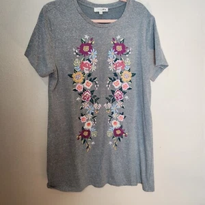 Pigiama camicia da notte Umgee donna XL ricamato floreale grigio cotone - Foto 1 di 4