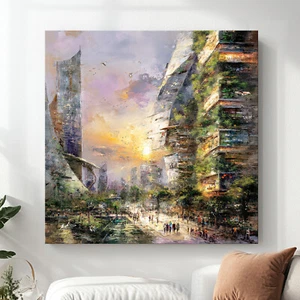 Leinwand Bild Landschaft Städte Skyline Abstrakt Wandbilder XXL Wohnzimmer 7905 - Bild 1 von 8