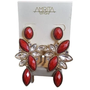 Amrita Singh Women's Gold Plated Red Resin Statement Earrings NWT - Picture 1 of 3