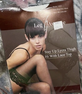 STAY UP LYCRA THIGH HI W/LACE TOP OS 90-160lbs LEG AVENUE - Picture 1 of 3
