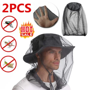 2x Midge Mosquito Head Net Hat Insect Fly Mesh Face Protector Travel Deco - Picture 1 of 11
