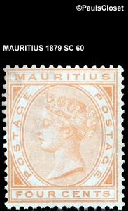 MAURITIUS 1879 SC 60 QUEEN VICTORIA ORANGE 4¢ MVLH OG FINE/VERY FINE - Picture 1 of 2