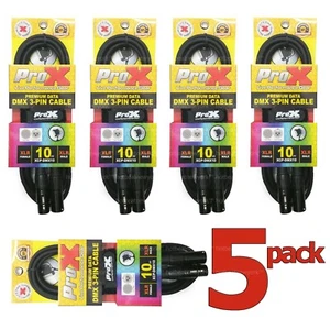 5 PACK 10 Foot ft 3 Pin XLR Male To Female DMX 512 Light Lighting Data Transfer - Picture 1 of 1