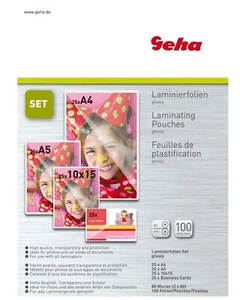 Geha Set 100x Laminierfolien DIN A4 A5 10x15cm Visitenkarten Laminiertaschen - Bild 1 von 1