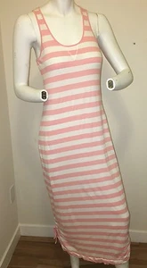 Rip Curl Women's Coral Pink/orange White Striped Maxi Dress S Small Ruched Hem - Picture 1 of 12