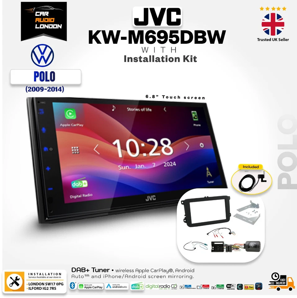 JVC KW-M695DBW 6.8' DAB Tuner Wireless CarPlay Android Auto Bluetooth Screen