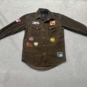 GapKids Corduroy Button Up Shirt Boys Size Large 10 Patches Patchwork Brown - Picture 1 of 8