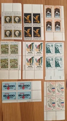 Eight USPS 6-Cent Plate Blocks Giving Blood American Legion Grandma Moses - Image 1 of 4