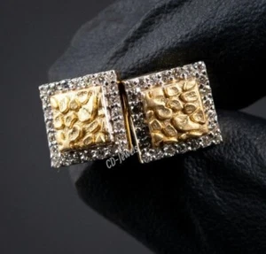 Men's Nugget Stud Earring 0.35ct D/VVS Genuine Moissanite 14k Gold Plated Silver - Picture 1 of 5