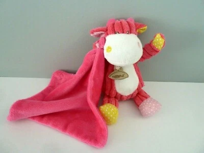 C9 DOUDOU PELUCHE BABY NAT VACHE MOUCHOIR ROSE BLANC JAUNE COTELES 17cm NEUF * - Photo 1/2