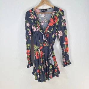 Kivari womens wrap dress size S aus 8 navy blue floral long sleeve Vneck 099008 - Picture 1 of 8