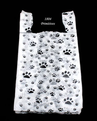 100 пластиковых пакетов для футболок с принтом ЛАПЫ для кошек или собак ~ 22 дюйма L x 12 дюймов W x 7 дюймов ластовица - Изображение 1 из 2