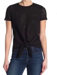 Texture & Thread Madewell Mesh Front Tie Short Sleeve Shirt NWT Black XL - Picture 1 of 6