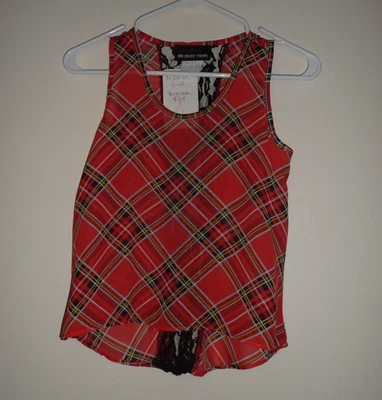 Top Un Deux Trois Rojo a Cuadros Sin Mangas Alto-Lo Encaje Inserto Trasero Niña XS-S NUEVO CON ETIQUETAS Foto 1 de 4