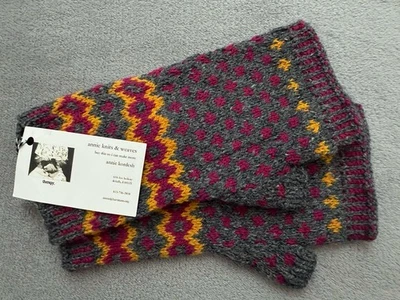 Hand Knit 100% Wool Fingerless Gloves Fair Isle Mitts Multicolor New NWT $45 - Image 1 of 4