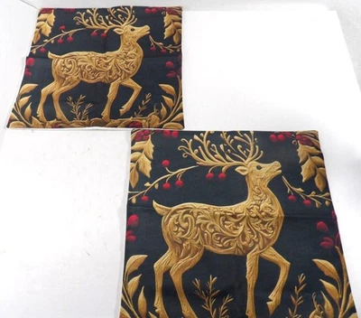 Juego de 2 fundas de almohada vintage de ciervo de Navidad 18X18 con extremo de cremallera nuevas Foto 1 de 3