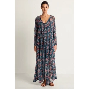 Natalie Martin Fiore Maxi Long Dress Vintage Flowers Indigo Teal Dress Boho XS - Picture 1 of 14