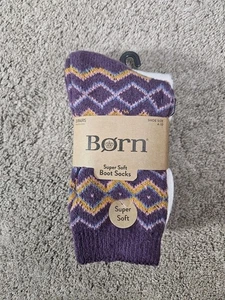 NWT Born Super Soft Boots Socks 3 Pack Crew Purple Pink Crew Womens - Picture 1 of 4