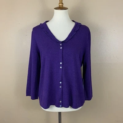 Top vintage Judith Hart para mujer XL púrpura mezcla de seda con volantes flor abotonada Foto 1 de 4