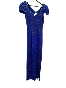 Vintage y2k Sean Collection Prom Dress Blue Silk Sequin Beaded Fairy Goth XS - Picture 1 of 18