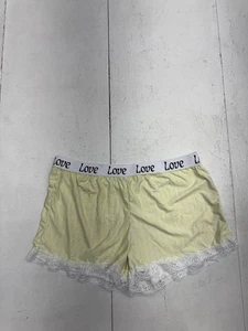 Shein Yellow White Striped Lace Hem Elastic Waist Sleep Shorts Womens Size M - Picture 1 of 5