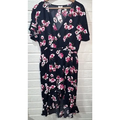 Vestido J. J Crew Imitación Envolvente Mediano Azul Marino Floral Midi Volantes Cottage Core Nuevo con Etiquetas Foto 1 de 4