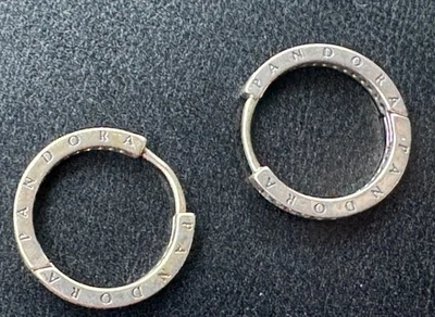 纯银正品潘多拉闪闪发光标志环 CZ 耳环 — 第 1/4 张图片