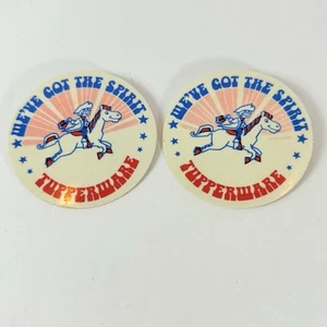 Vintage Tupperware We've Got The Spirit Dealer Badge Pin 3" Set Of 2 - Picture 1 of 5