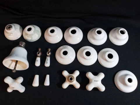 Vintage Assorted Tub Faucet Porcelain Escutcheons Sink Bathroom Fixtures Parts Cover