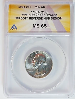 1964 Washington Quarter Type B Reverse Variety FS-901 MS65 ANACS -9943 - Image 1 of 4