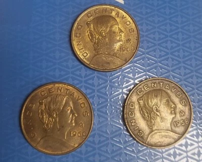 1958 y 1960 [3] México 5 Centavos Xf Monedas 1 1958 y 1960 Corona Serpiente Águila  Foto 1 de 4