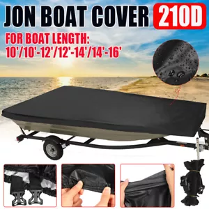 Heavy Duty 210D Black Waterproof Sun Protection Boat Cover For Jon Boats 10'-16' - Picture 1 of 14