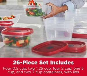 Juego de contenedores de almacenamiento de alimentos RUBBERMAID con tapas FÁCIL DE ENCONTRAR 26 PIEZAS, ROJO, ventilado - NUEVO - Imagen 1 de 6