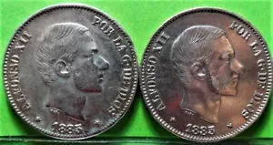ALFONSO XII, Lote de 2 monedas, 50 Centavos de Peso, 1885, FILIPINAS, Plata - Imagen 1 de 2