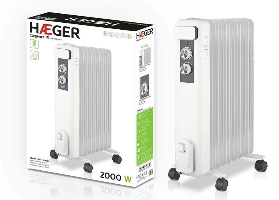 HAEGER Öl Radiator 2 Heizstufen max. 2000 W 9 Rippen Thermostat B-Ware