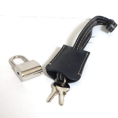 Auténtico Candado Gucci Clochette Cadena con Juego de 2 Llaves Cuero Azul Marino Hecho en Italia Foto 1 de 4