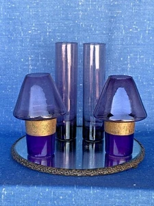 Vintage Amethyst Purple Glass Vase + Tealight Yankee Candle Lantern SET 4 ❤️sj3j - Picture 1 of 10