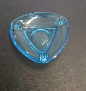 1960s Hazel Atlas Capri Aqua Blue Glass Colonial 7 Inch Triangular Ashtray - Picture 1 of 5