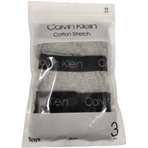 Calvin Klein Boys 3-Pack Cotton Strech Briefs, Grey/Black, Medium(8-10) - Picture 1 of 2