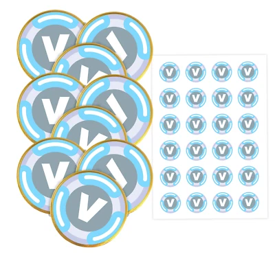 24 x V Bucks Party Chocolate Coin Label for Kids Party 37mm round Stickers - Image 1 of 2