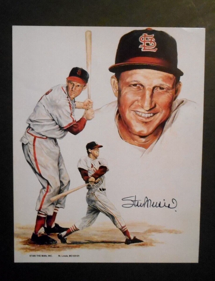 STAN MUSIAL St. Louis Cardinals STAN THE MAN INC Auto 8x10 Caricature Photo - Image 1 of 1