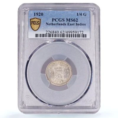 Netherlands East Indies 1/4 gulden Queen Wilhemina MS62 PCGS silver coin 1920 - Image 1 of 4