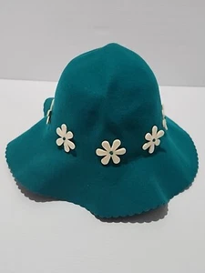 Vintage Womans Green Wool Felt Brimmed Hat with Daisies 1960's - Picture 1 of 8